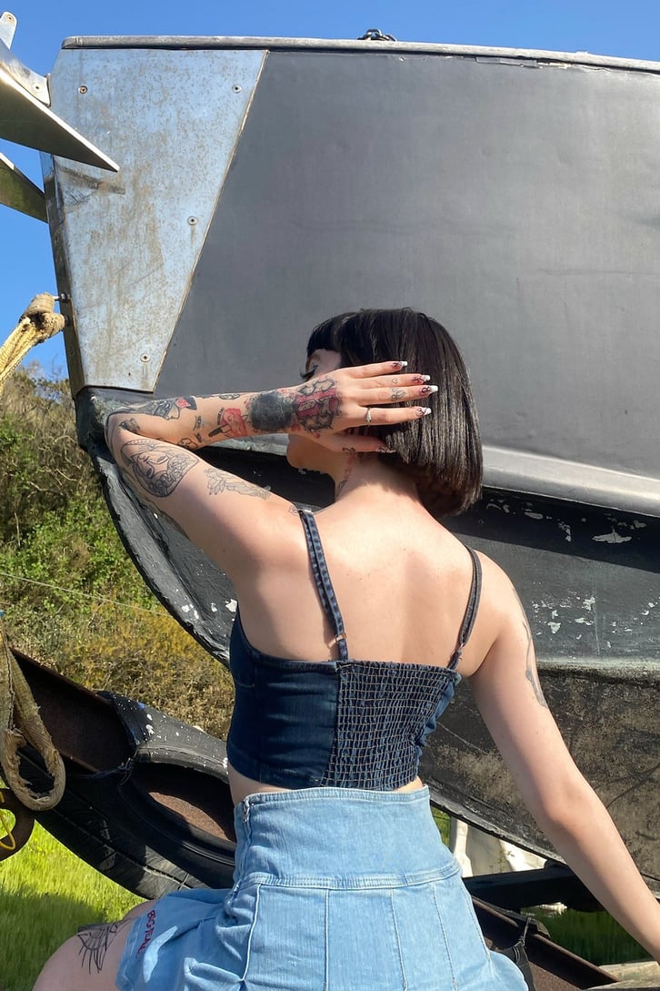 İnce Askılı Kot Mavi Crop Top