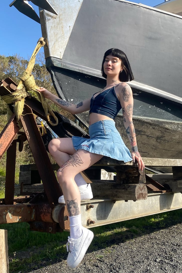 İnce Askılı Kot Mavi Crop Top