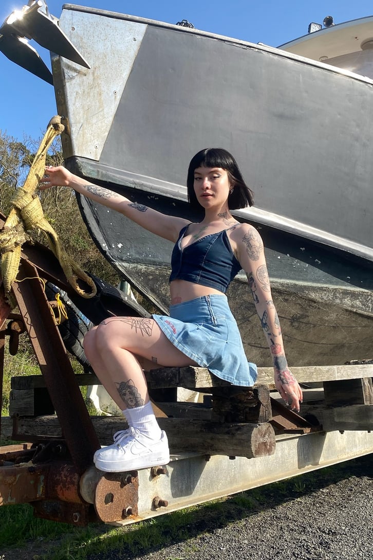 İnce Askılı Kot Mavi Crop Top