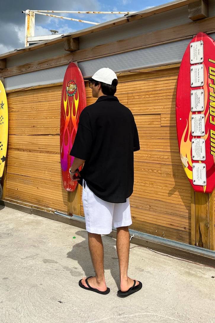 İnce Keten Küba Yaka Oversize Gömlek