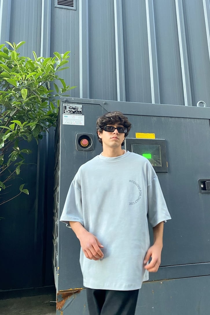 Intended for Daily Use Baskılı Gri Oversize Tshirt
