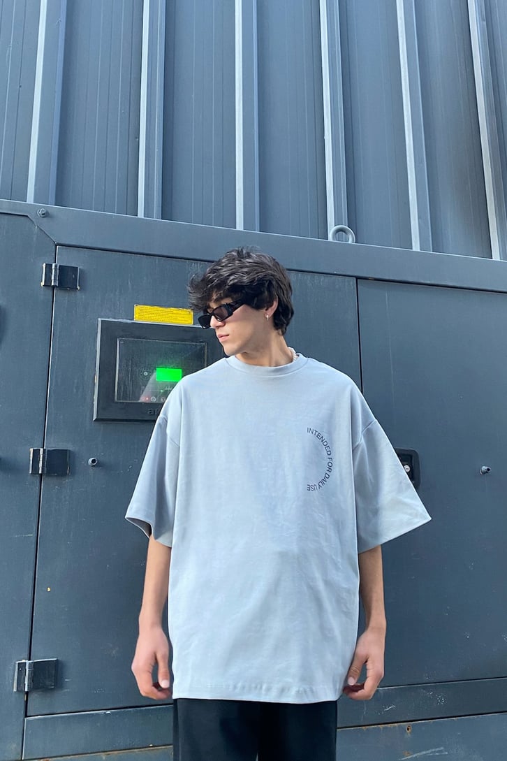 Intended for Daily Use Baskılı Gri Oversize Tshirt