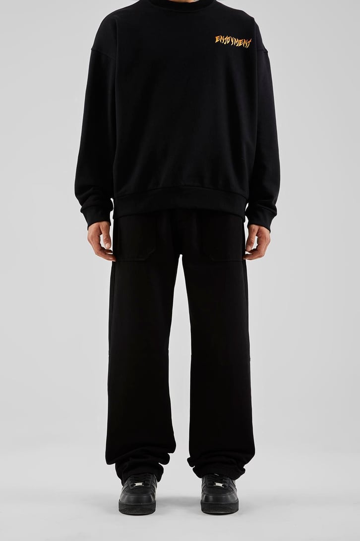 İp Detaylı Siyah Baggy Pantolon