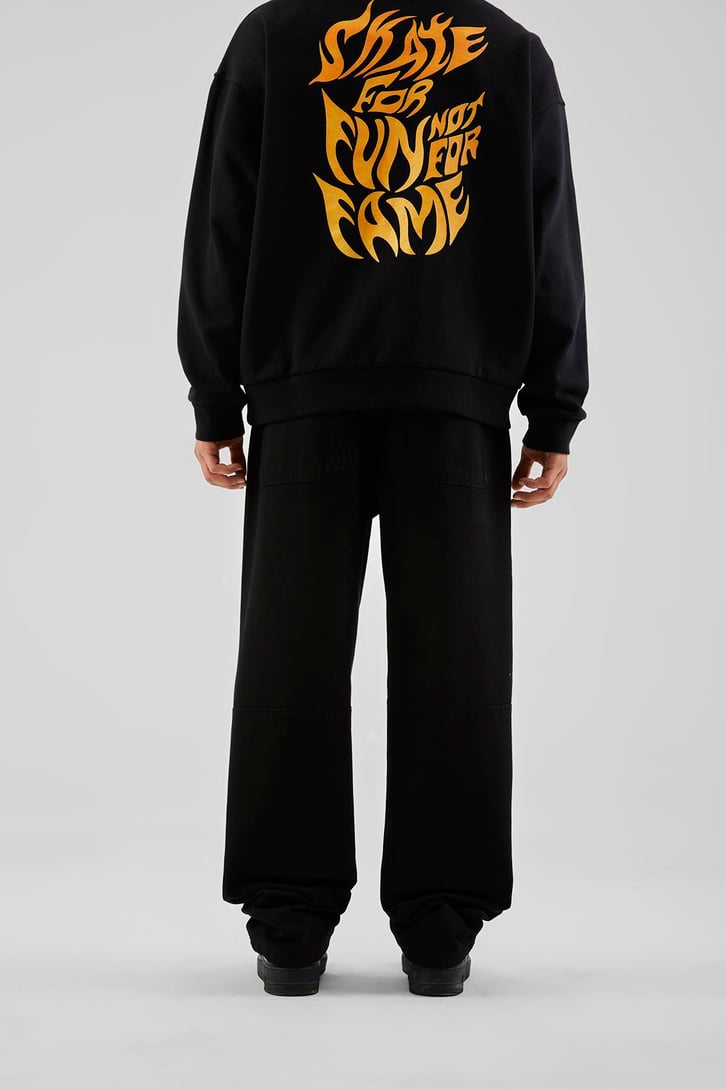 İp Detaylı Siyah Baggy Pantolon