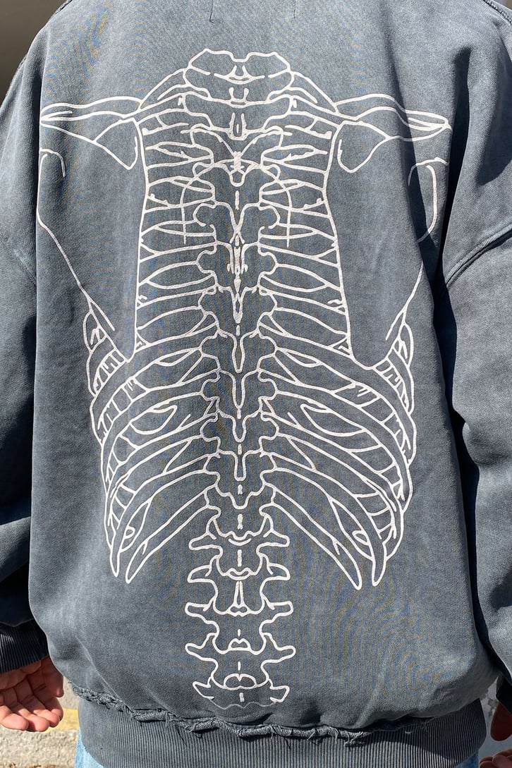 İSKELET BASKILI FERMUARLI OVERSIZE HOODIE