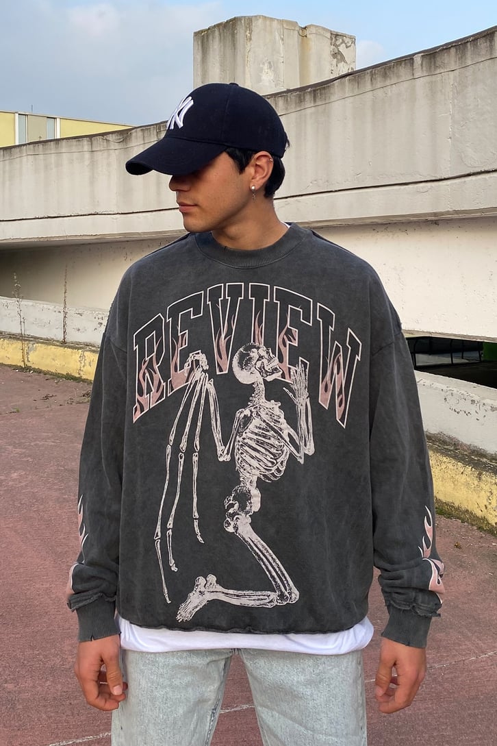 İSKELET BASKILI OVERSIZE PREMIUM SWEATSHIRT