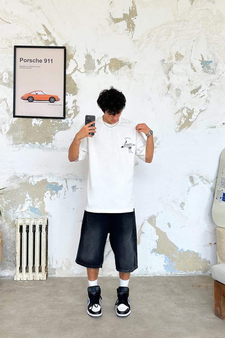 Japanese Card Baskılı Oversize Tişört