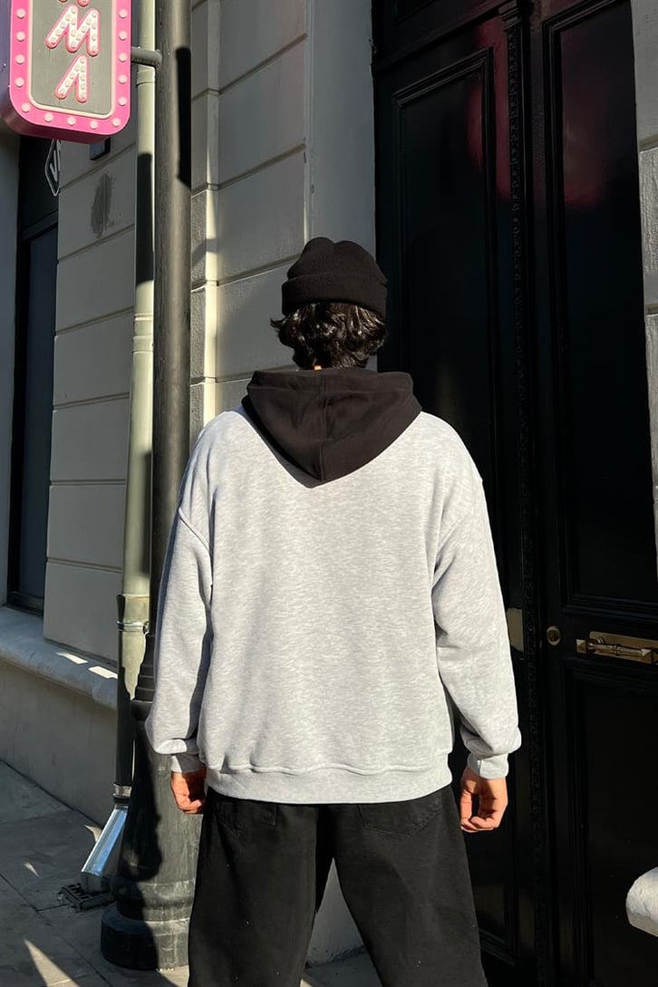 Jordan Baskılı Gri Oversize Hoodie
