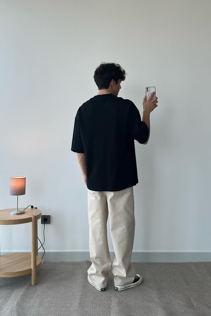 Joy Spirit Baskılı Siyah Oversize Tişört