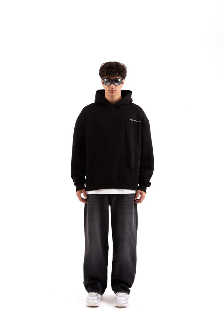 July 1969 Baskılı Siyah Oversize Hoodie