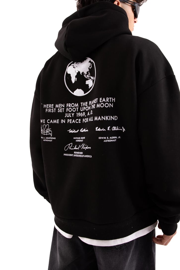 July 1969 Baskılı Siyah Oversize Hoodie