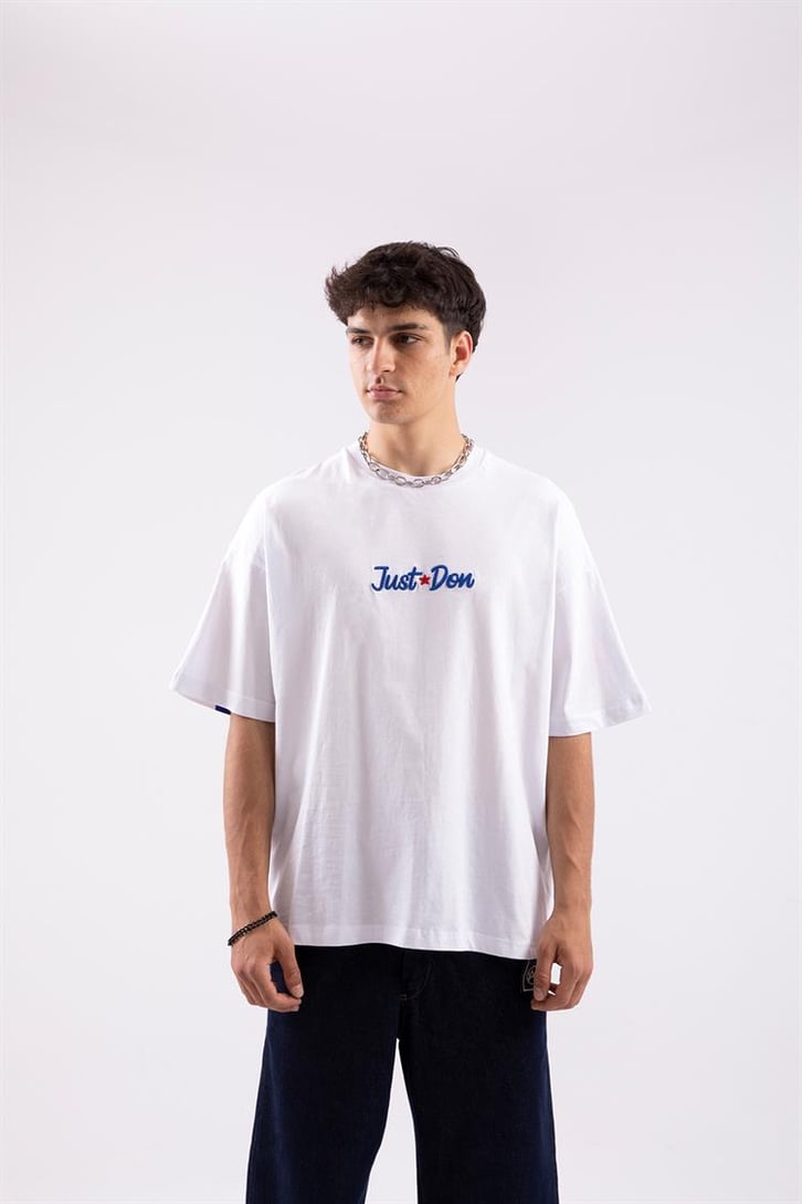 Just Don Heart Nakışlı Beyaz Oversize Tshirt