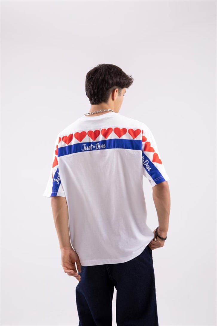 Just Don Heart Nakışlı Beyaz Oversize Tshirt