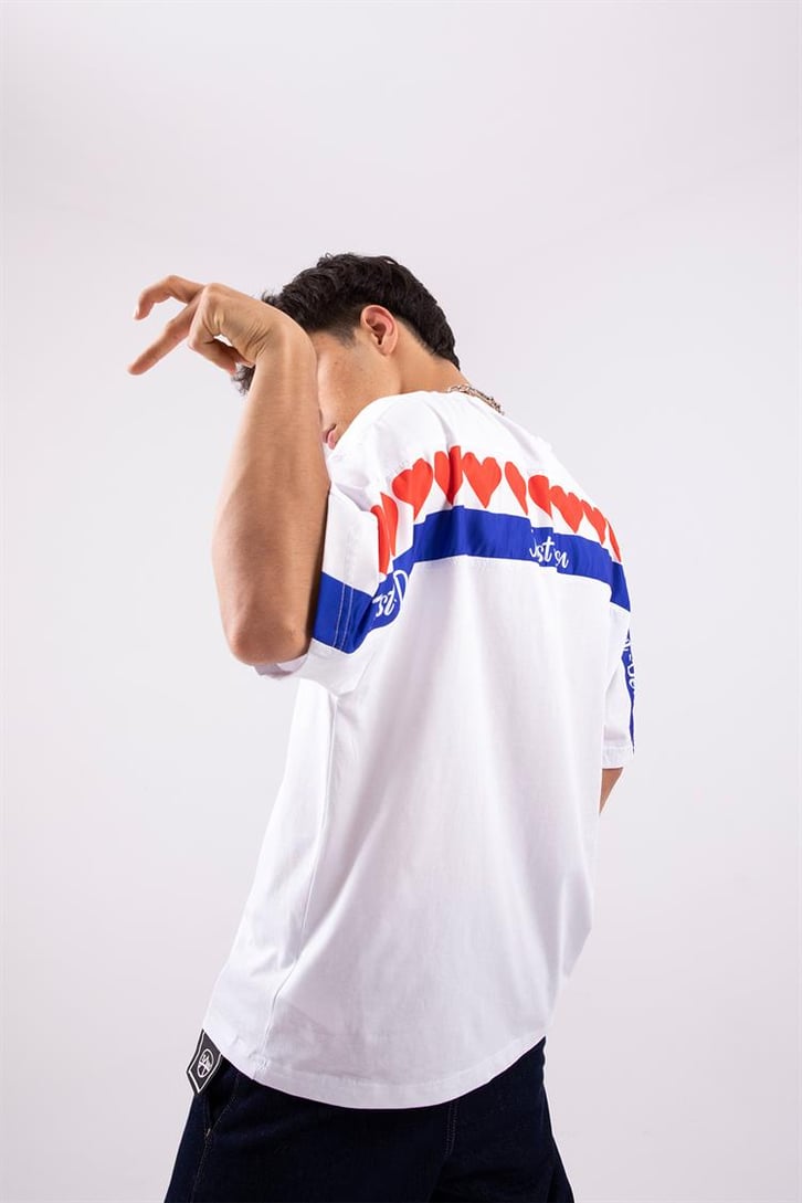 Just Don Heart Nakışlı Beyaz Oversize Tshirt