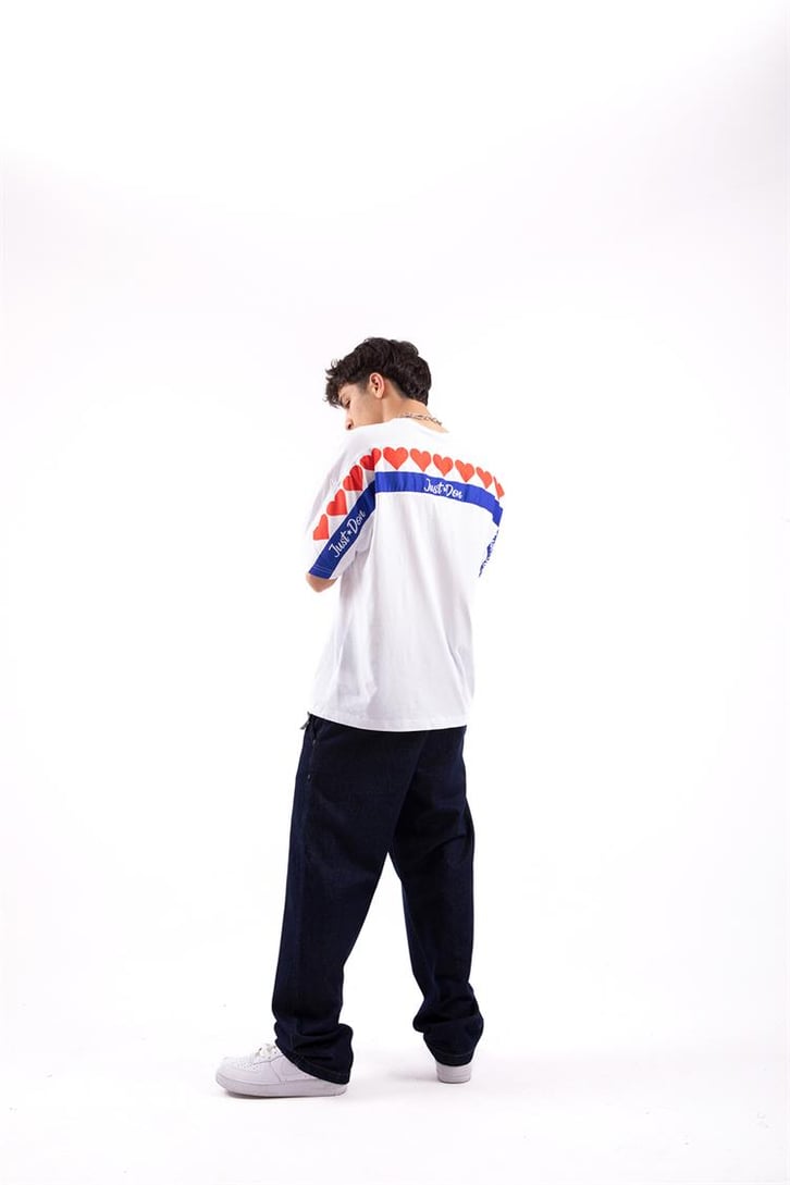 Just Don Heart Nakışlı Beyaz Oversize Tshirt