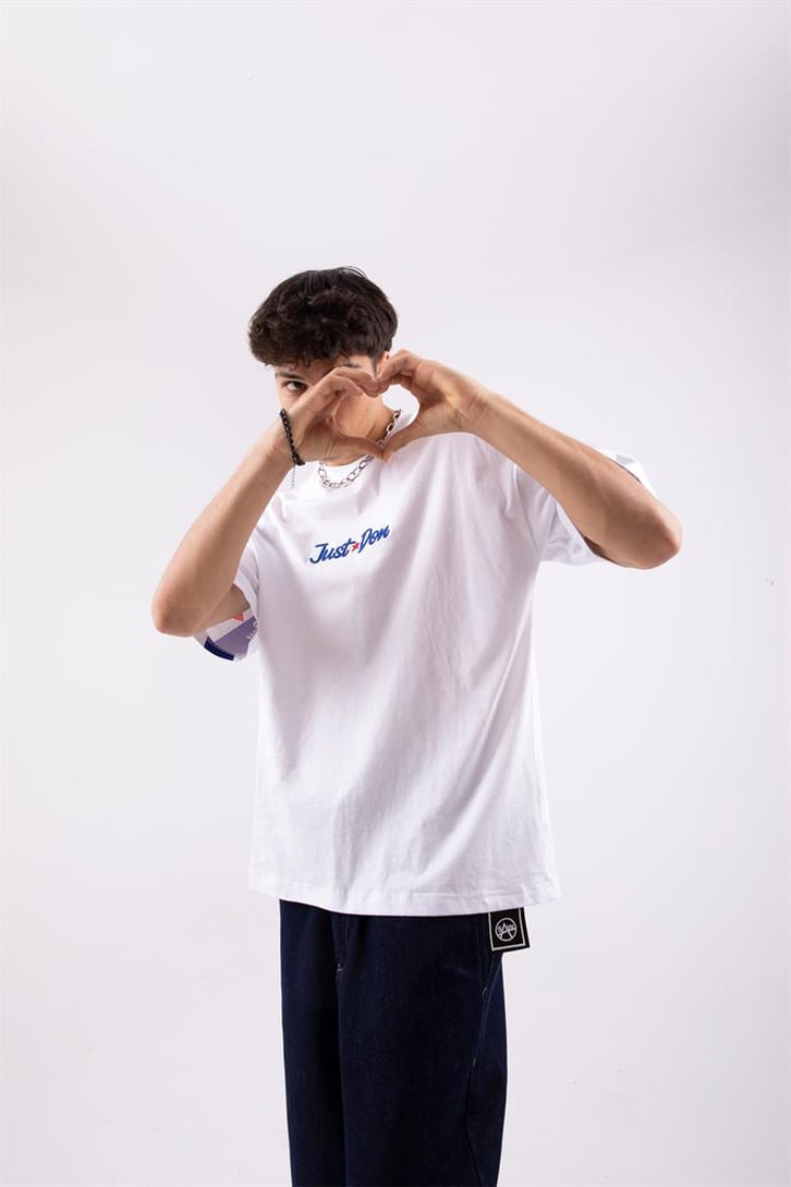 Just Don Heart Nakışlı Beyaz Oversize Tshirt