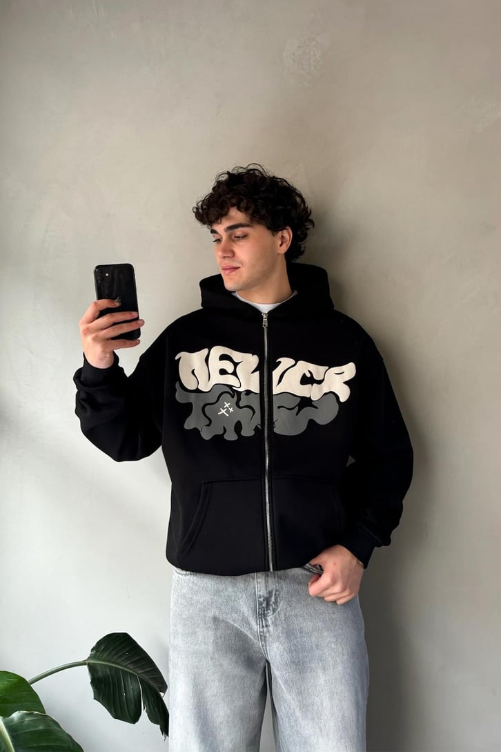 Kabartma Baskılı Oversize Hoodie