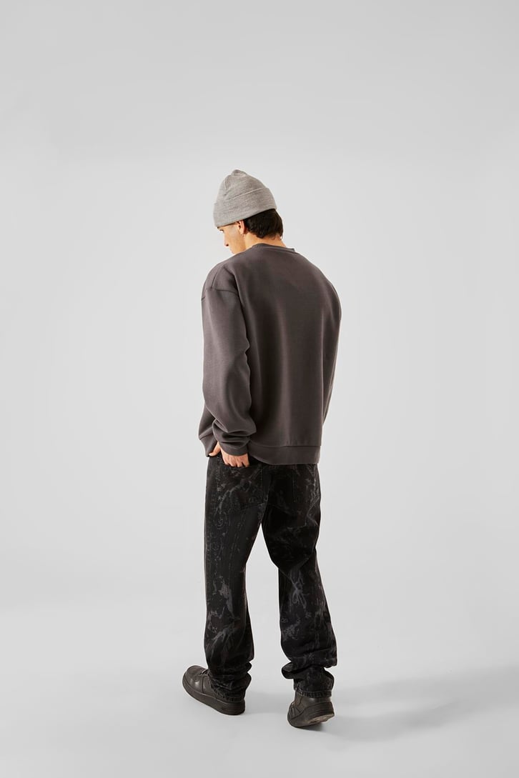 Kabartma Official Baskılı Koyu Gri Oversize Sweatshirt