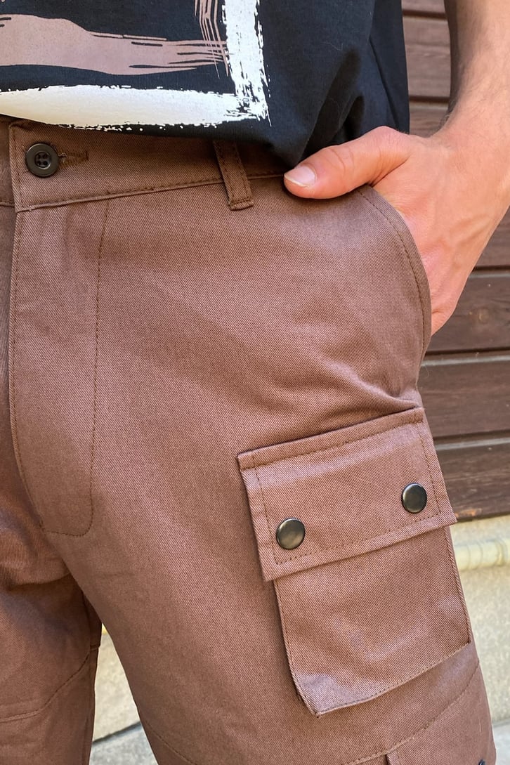 Kahverengi Cargo Cepli Baggy Jean