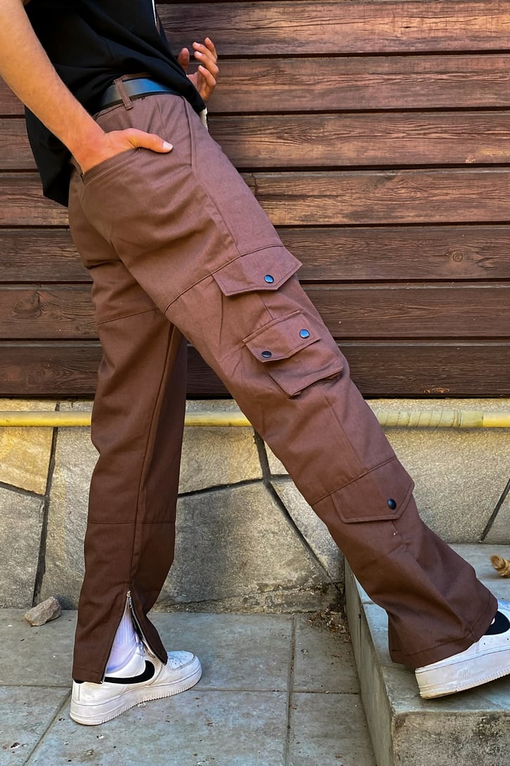 Kahverengi Cargo Cepli Baggy Jean