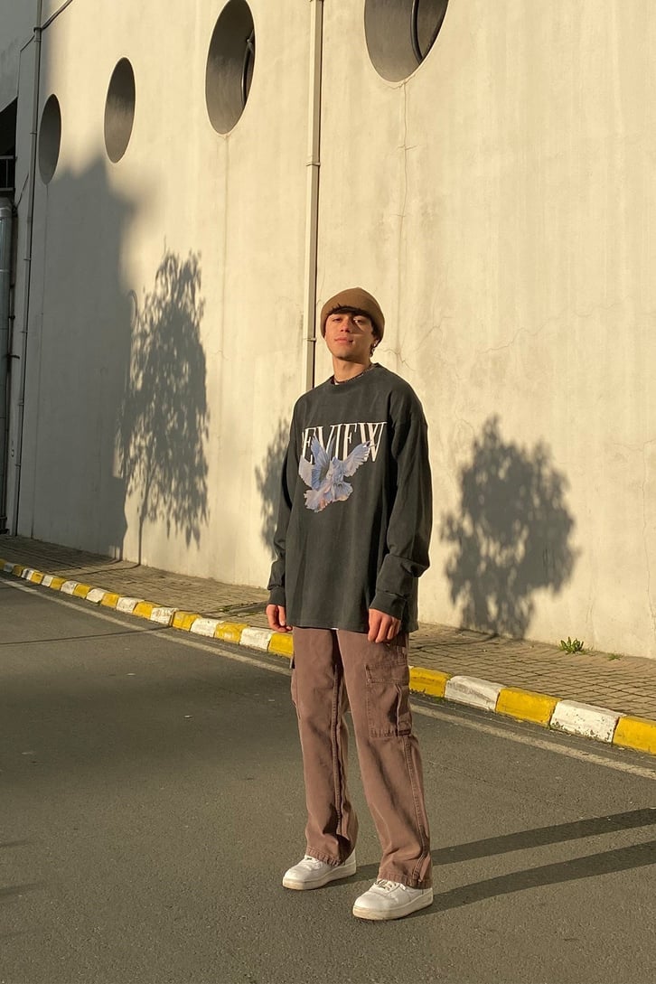 Kahverengi Cargo Pocket Baggy Fit Premium Pant