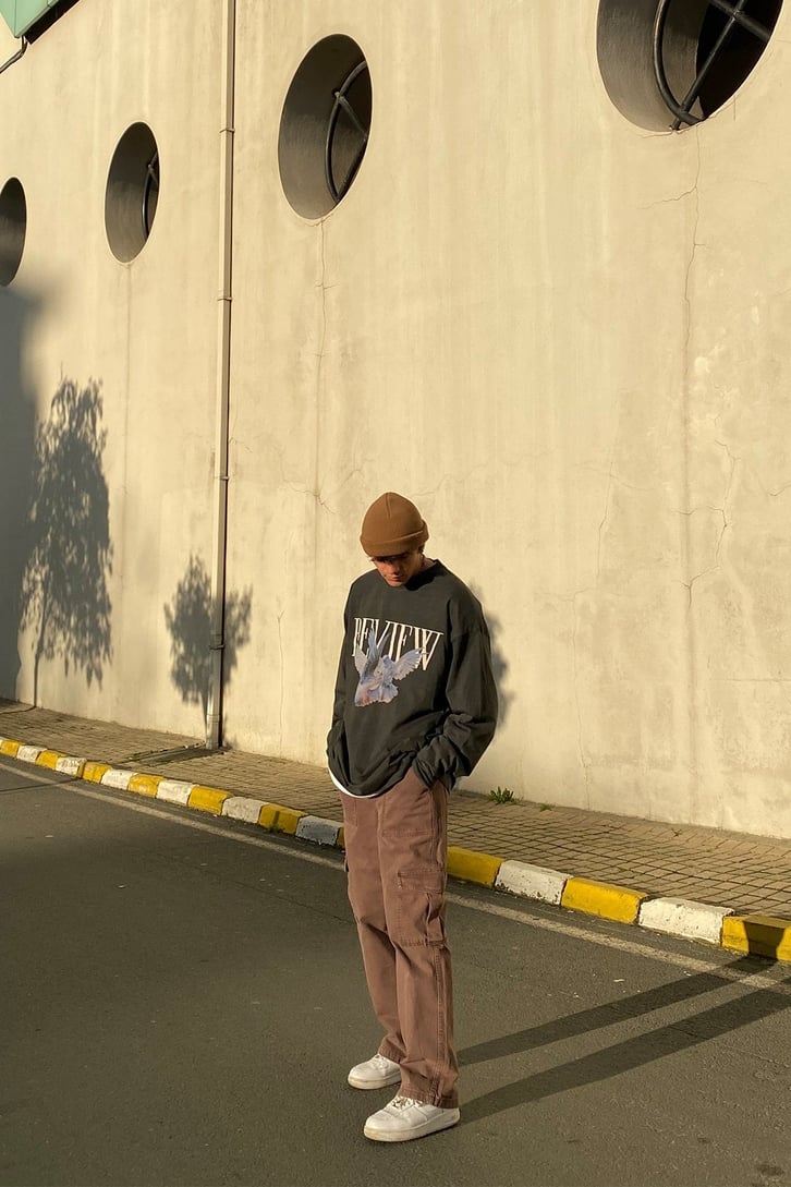 Kahverengi Cargo Pocket Baggy Fit Premium Pant