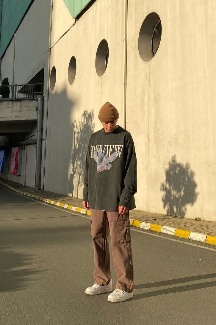 Kahverengi Cargo Pocket Baggy Fit Premium Pant