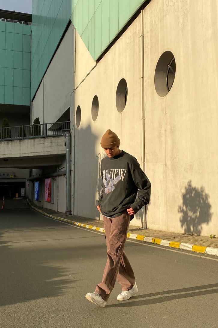 Kahverengi Cargo Pocket Baggy Fit Premium Pant