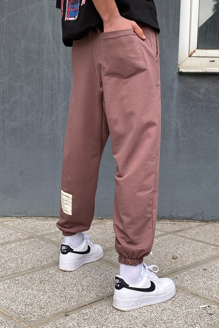 Kahverengi Etiket Detay Oversize Sweatpant