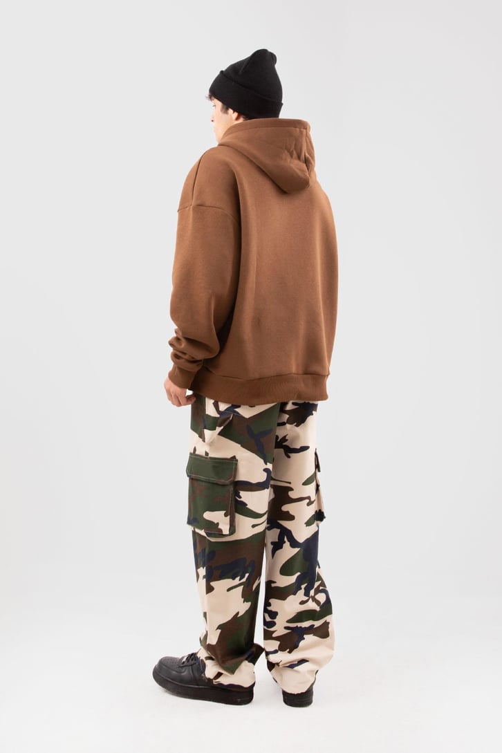 Kamuflaj Desen Kargo Cepli Bej Baggy Pantolon