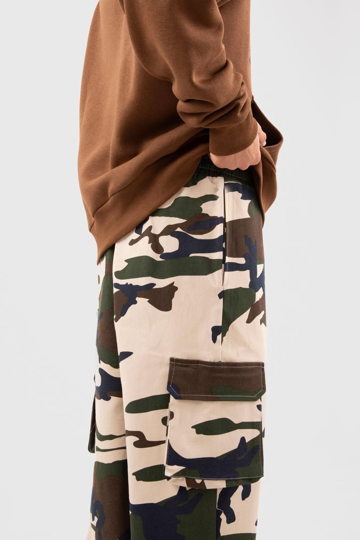 Kamuflaj Desen Kargo Cepli Bej Baggy Pantolon