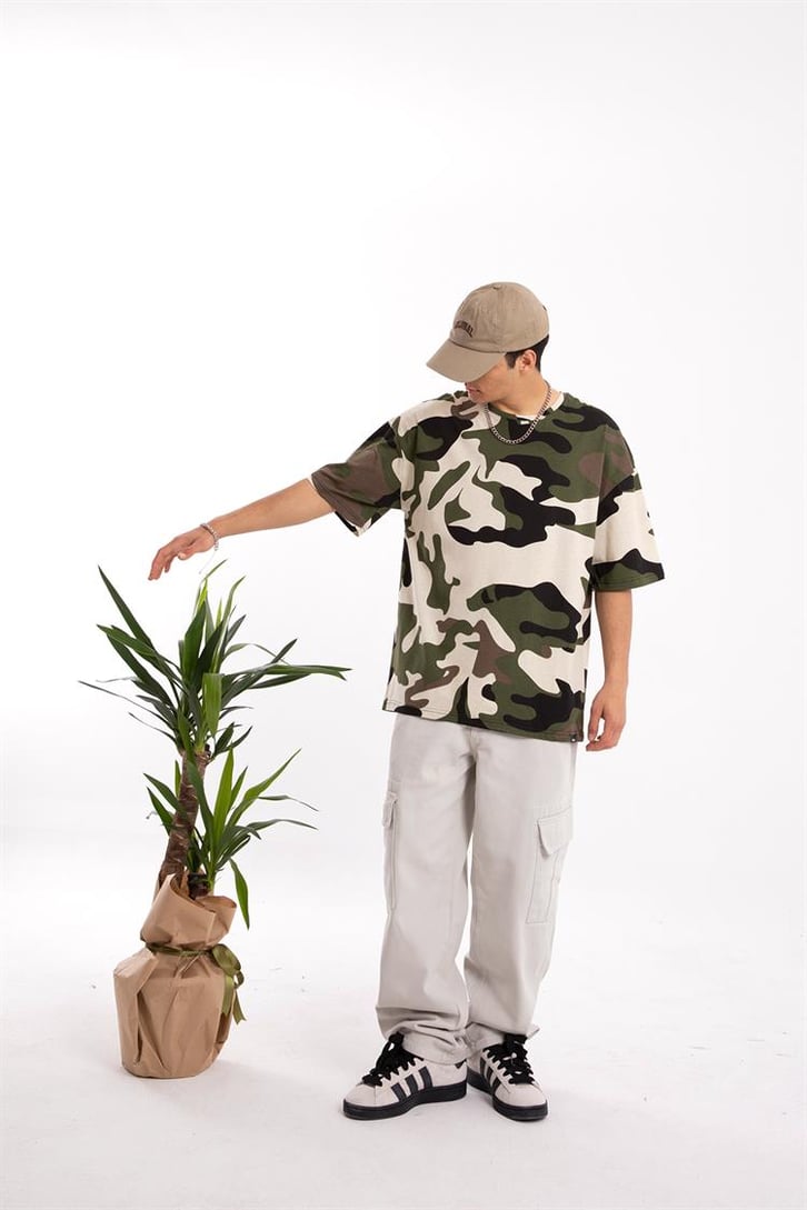 Kamuflaj Desen Oversize Tişört