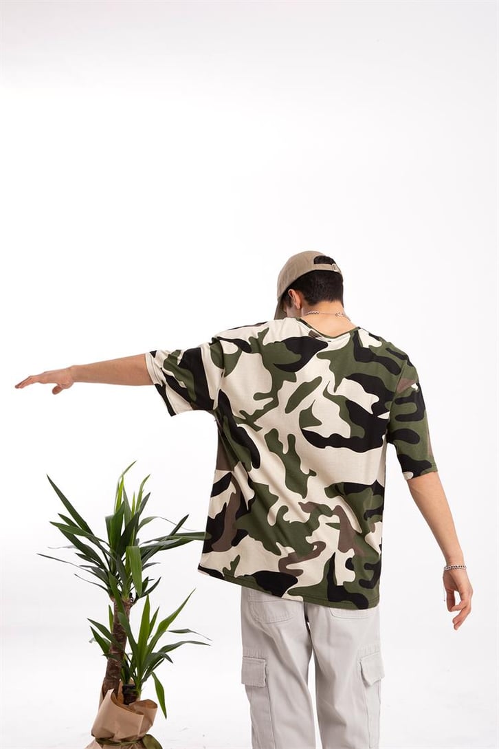 Kamuflaj Desen Oversize Tişört