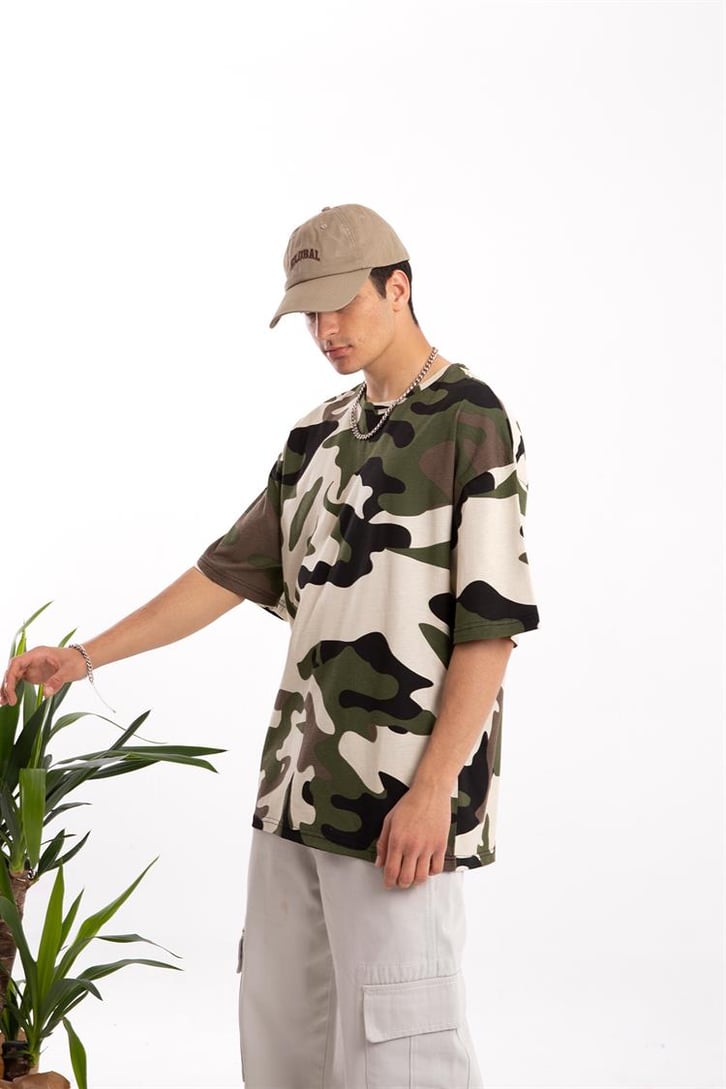 Kamuflaj Desen Oversize Tişört