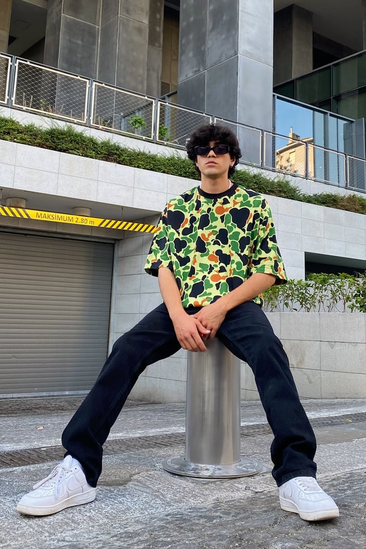 Kamuflaj Desen Oversize Tshirt