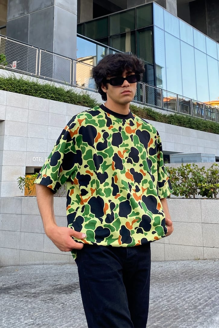 Kamuflaj Desen Oversize Tshirt