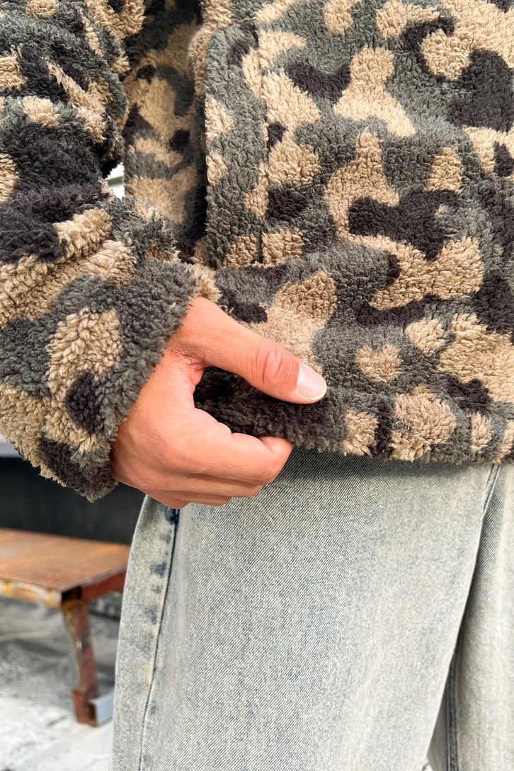 Kamuflaj Desen Peluş Fermuarlı Sweatshirt