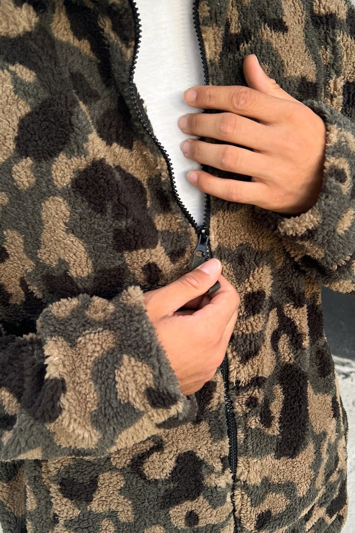 Kamuflaj Desen Peluş Fermuarlı Sweatshirt