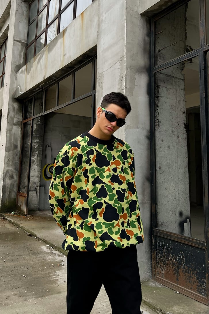 Kamuflaj Desen Yeşil Oversize Sweatshirt