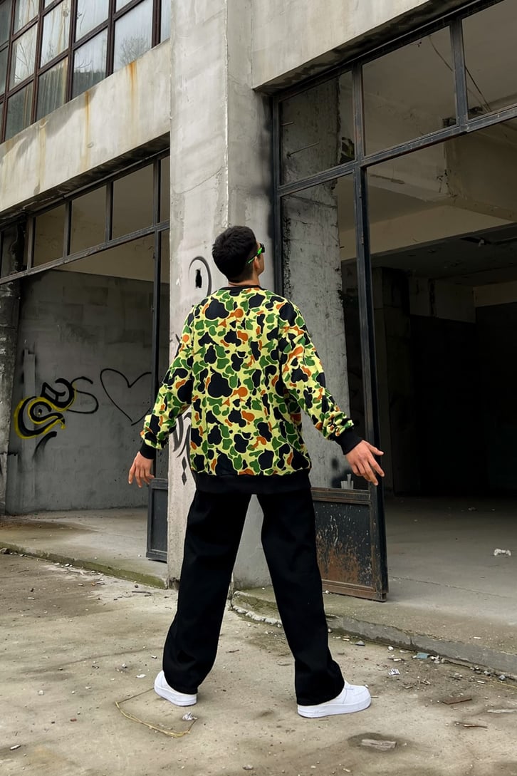 Kamuflaj Desen Yeşil Oversize Sweatshirt