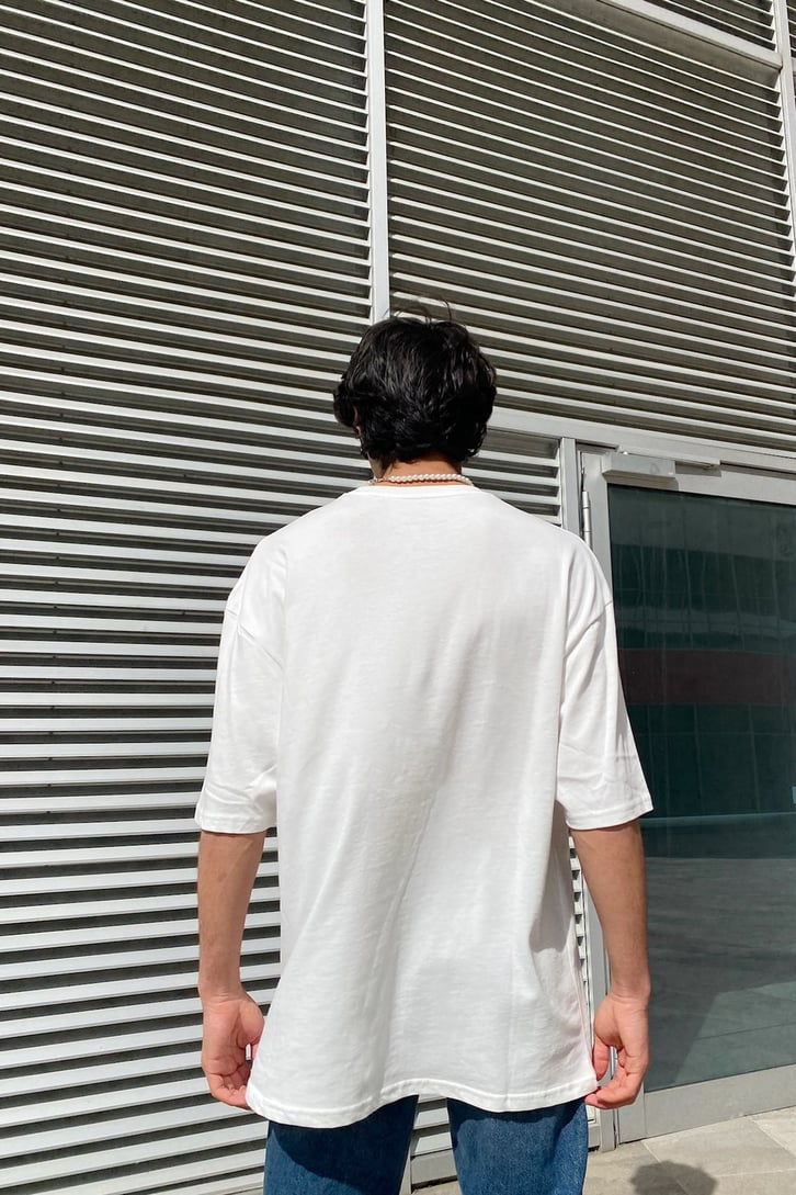 Kanagawa Wawe Baskılı Ekru Oversize Tshirt