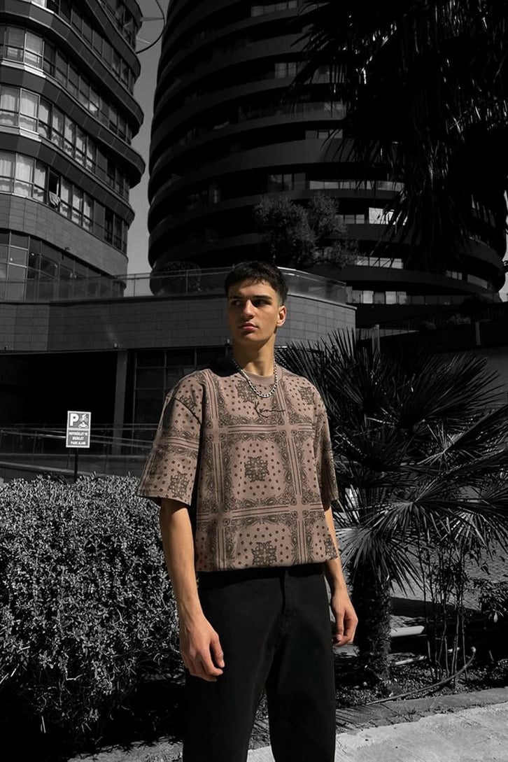 Kani Bandana Desen Oversize Tişört