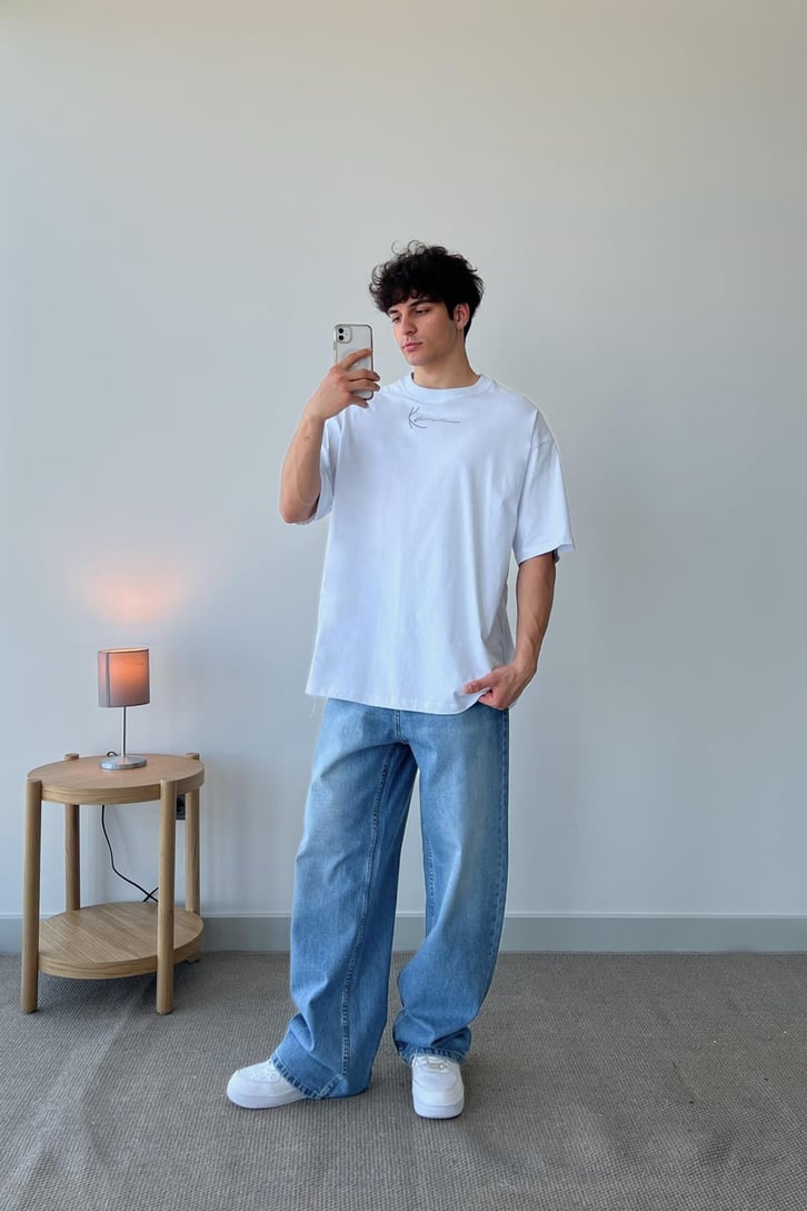 Kani Baskılı Beyaz Oversize Tişört