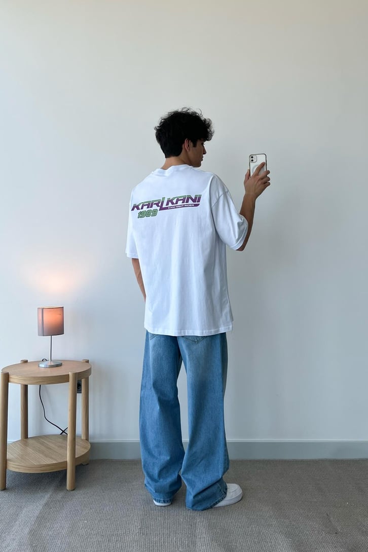 Kani Baskılı Beyaz Oversize Tişört