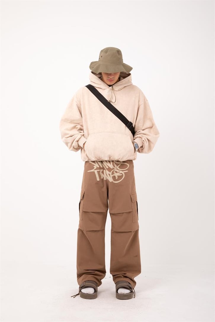 Kani Nakışlı Taş Rengi Oversize Hoodie
