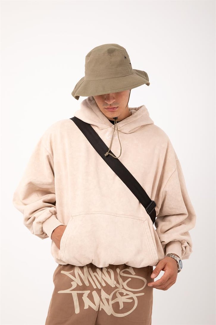 Kani Nakışlı Taş Rengi Oversize Hoodie