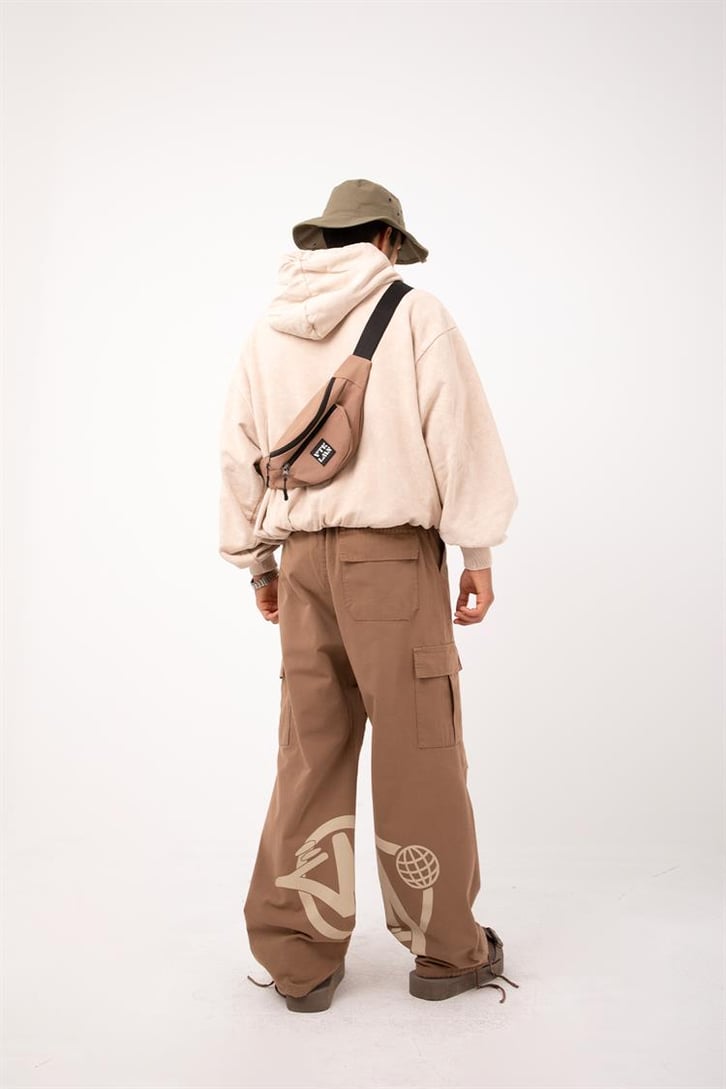 Kani Nakışlı Taş Rengi Oversize Hoodie