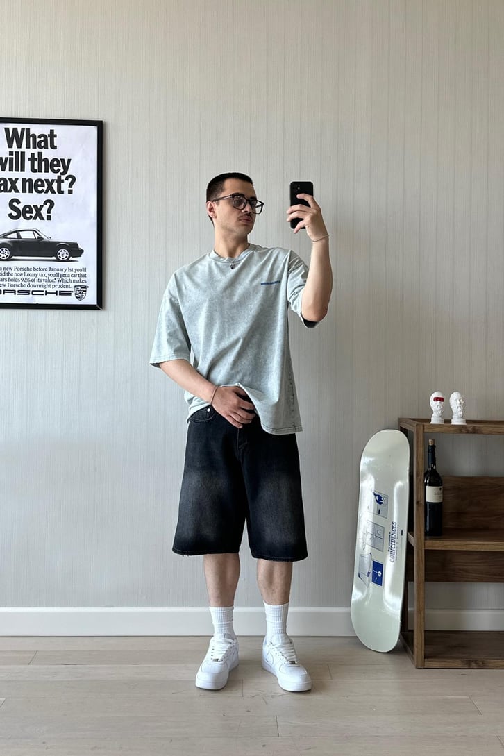 Kar Yıkama Vintage Baggy Şort