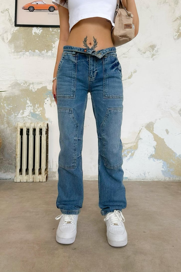 Kare Cepli Mavi Regular Jean