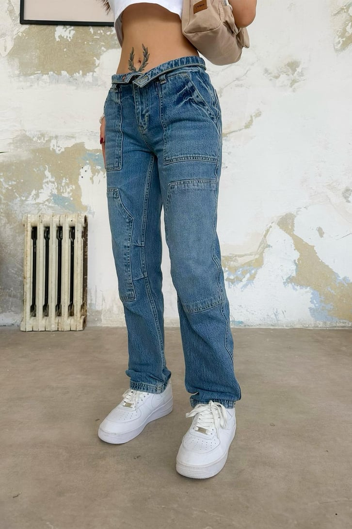 Kare Cepli Mavi Regular Jean